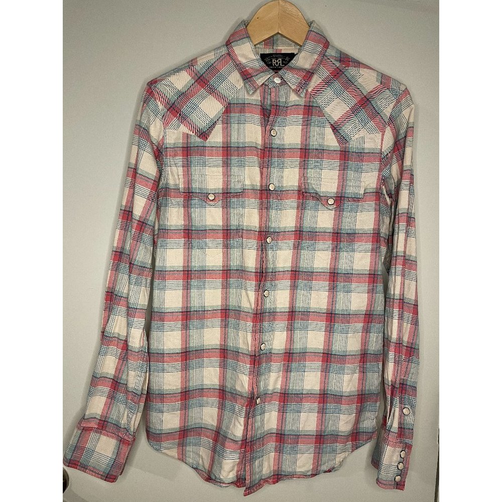 RRL Double RL Plaid Western Shirt Textured Snaps Small Slim